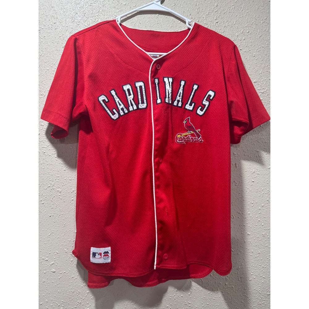 MightyMac St Louis Cardinals MLB Baseball Jersey Red Mesh Kids Large Button